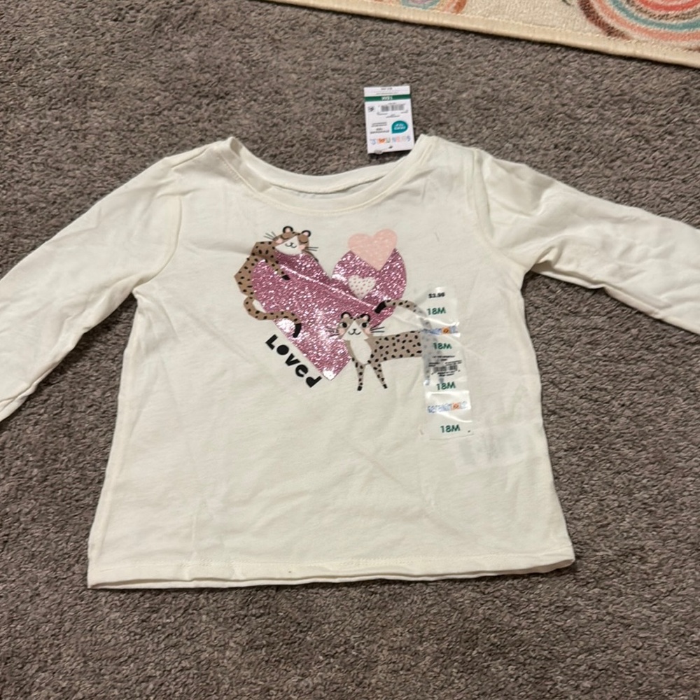 Garanimals Cream Long Sleeve Tee with Pink Heart Design